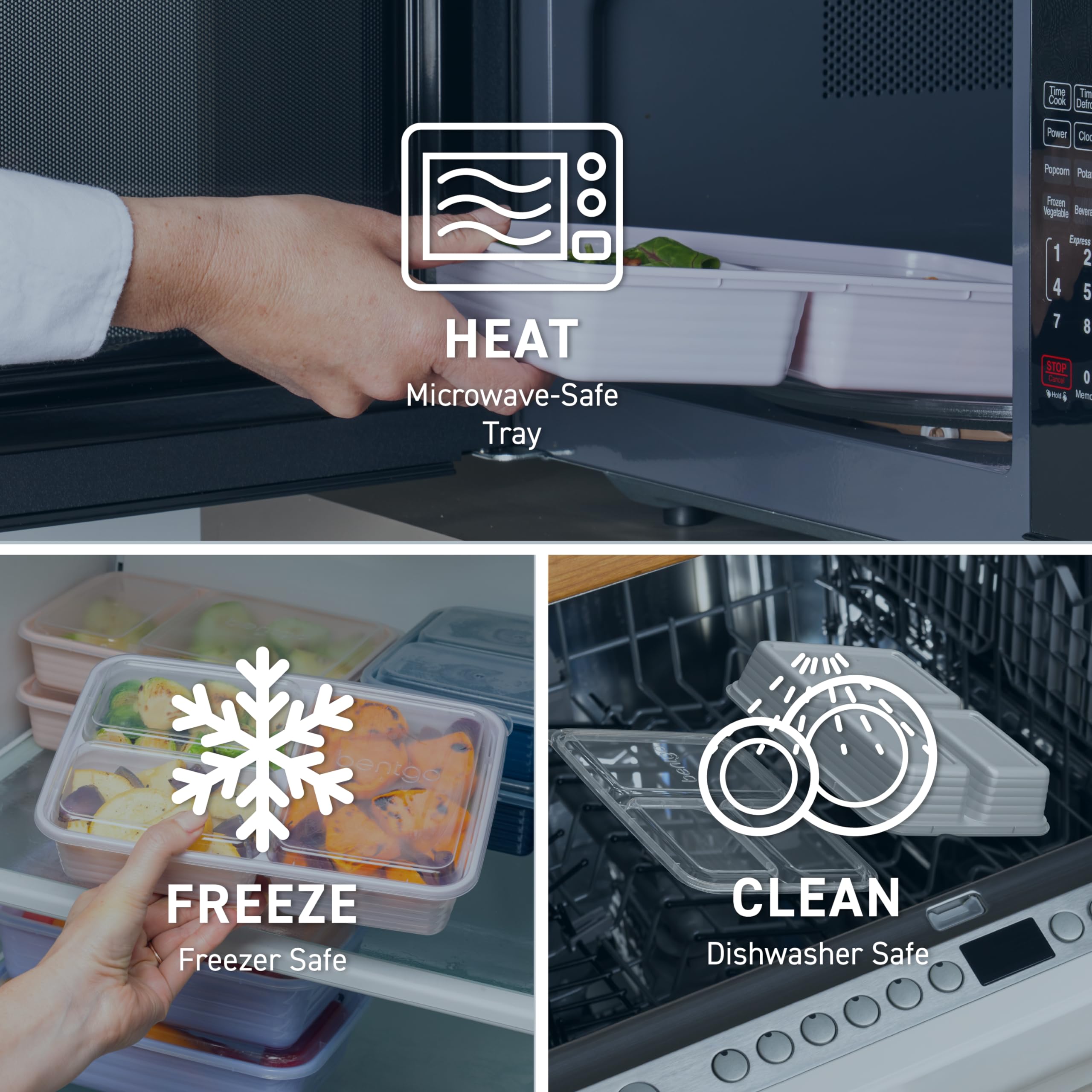 Bentgo 20-Piece Lightweight, Durable, Reusable Bpa-Free 3-Compartment Containers - Microwave, Freezer, Dishwasher Safe - Navy Bl